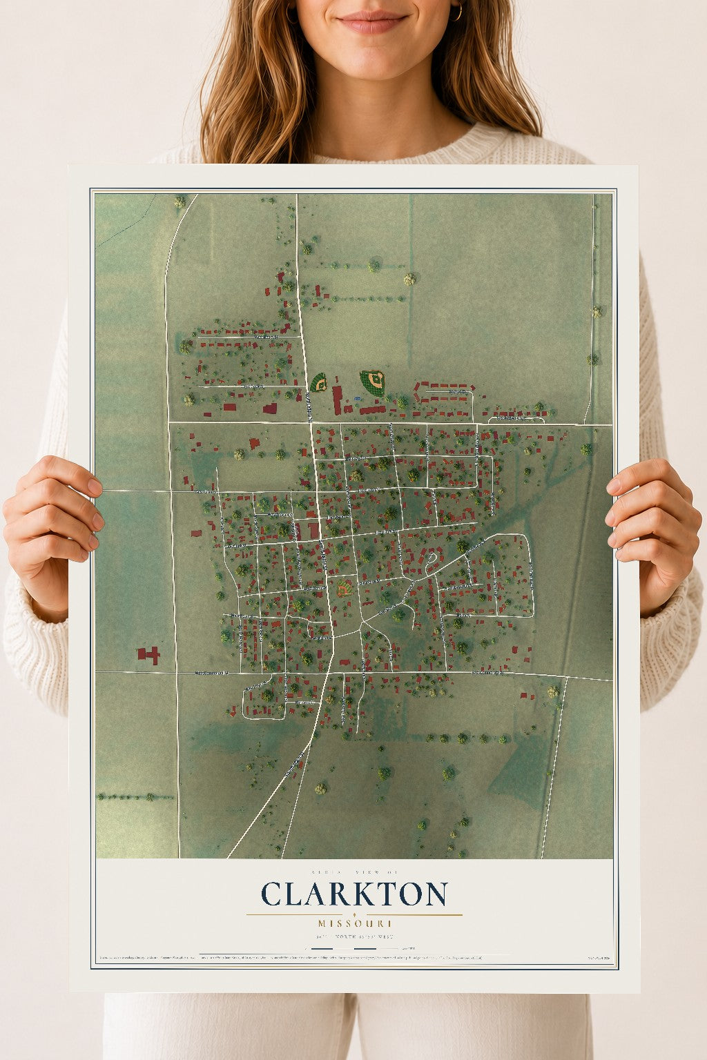 Map of Clarkton, Missouri, 18 x 24 inch unframed archival matte print