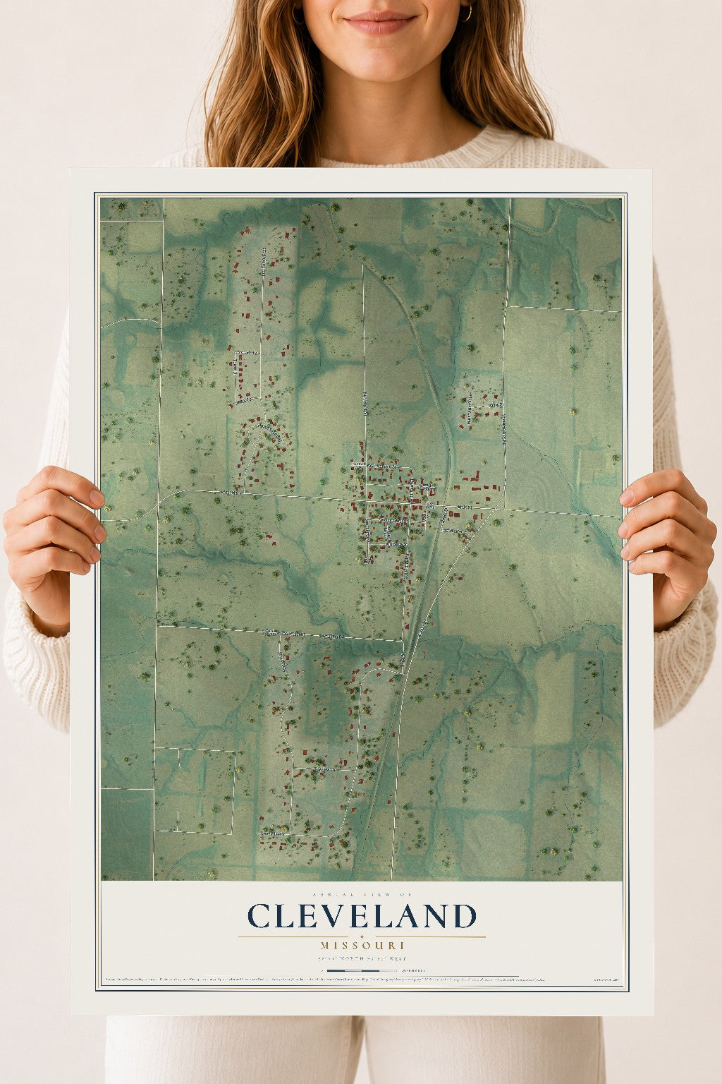 Map of Cleveland, Missouri, 18 x 24 inch unframed archival matte print