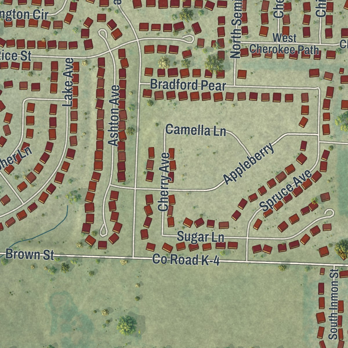 Second close-up of the map of Clever, Missouri print showing more streets and buildings