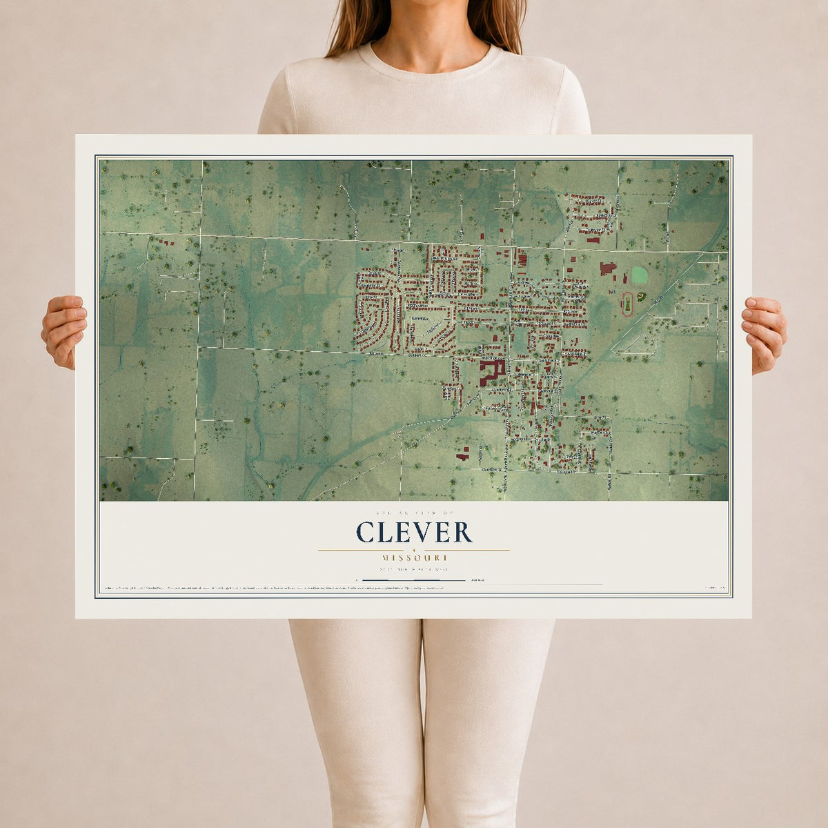 Map of Clever, Missouri, 24 x 36 inch unframed archival matte print
