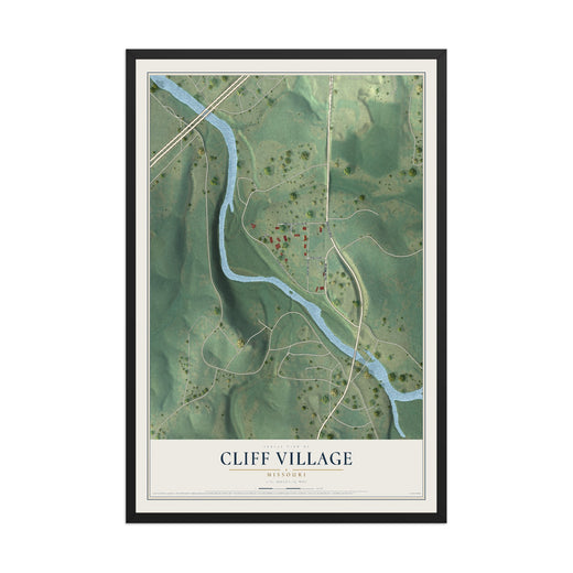 Map of Cliff Village, Missouri, 12 x 18 inch print in a black wood frame