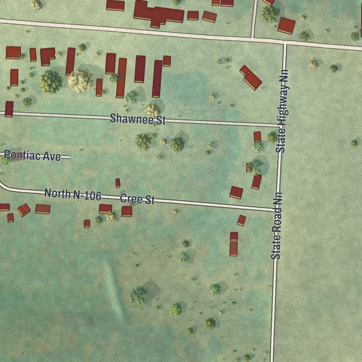 Close-up of the map of Climax Springs, Missouri print showing street and building detail