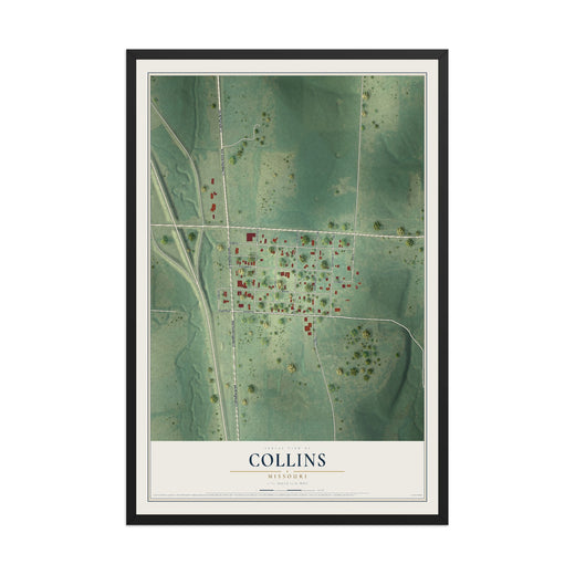 Map of Collins, Missouri, 12 x 18 inch print in a black wood frame