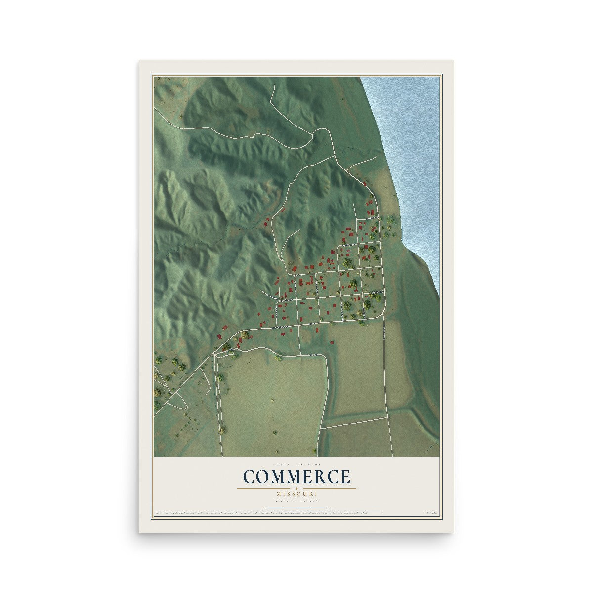 Map of Commerce, Missouri, 12 x 18 inch unframed archival matte print