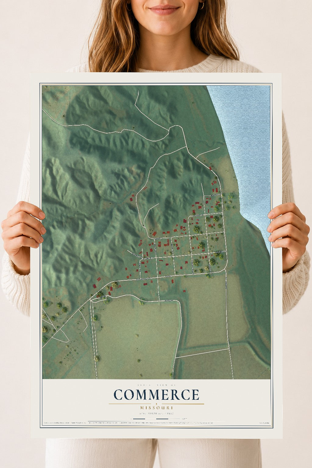 Map of Commerce, Missouri, 18 x 24 inch unframed archival matte print