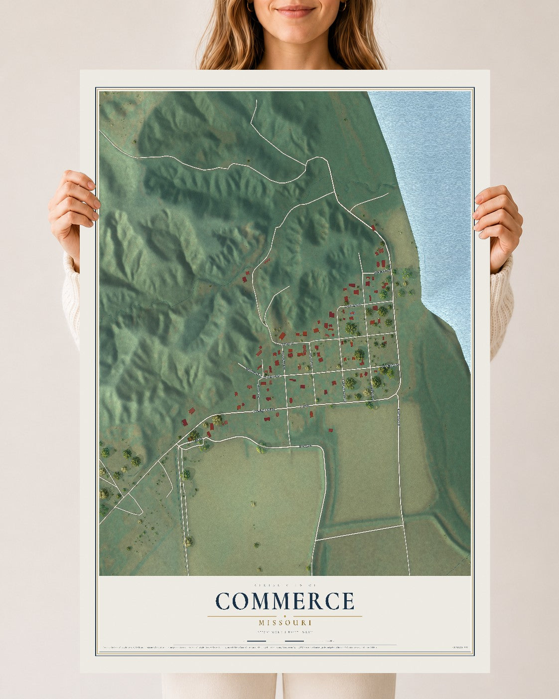 Map of Commerce, Missouri, 24 x 36 inch unframed archival matte print
