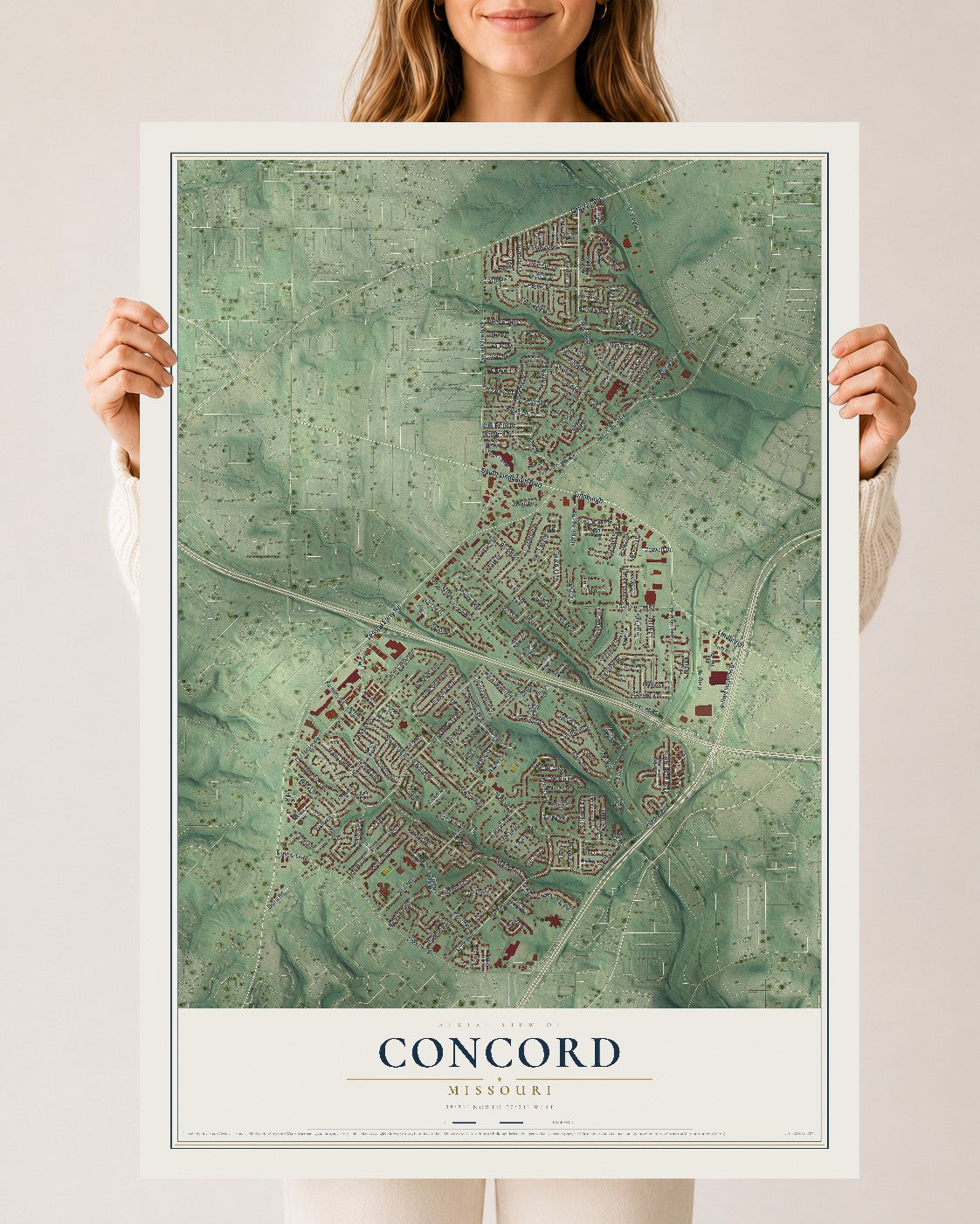 Map of Concord, Missouri, 24 x 36 inch unframed archival matte print