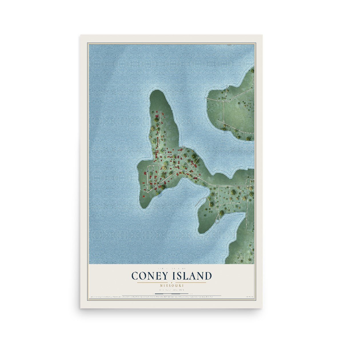 Map of Coney Island, Missouri, 12 x 18 inch unframed archival matte print