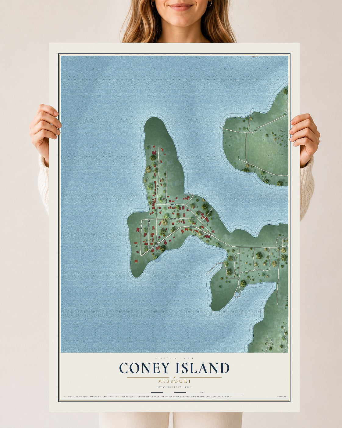 Map of Coney Island, Missouri, 24 x 36 inch unframed archival matte print