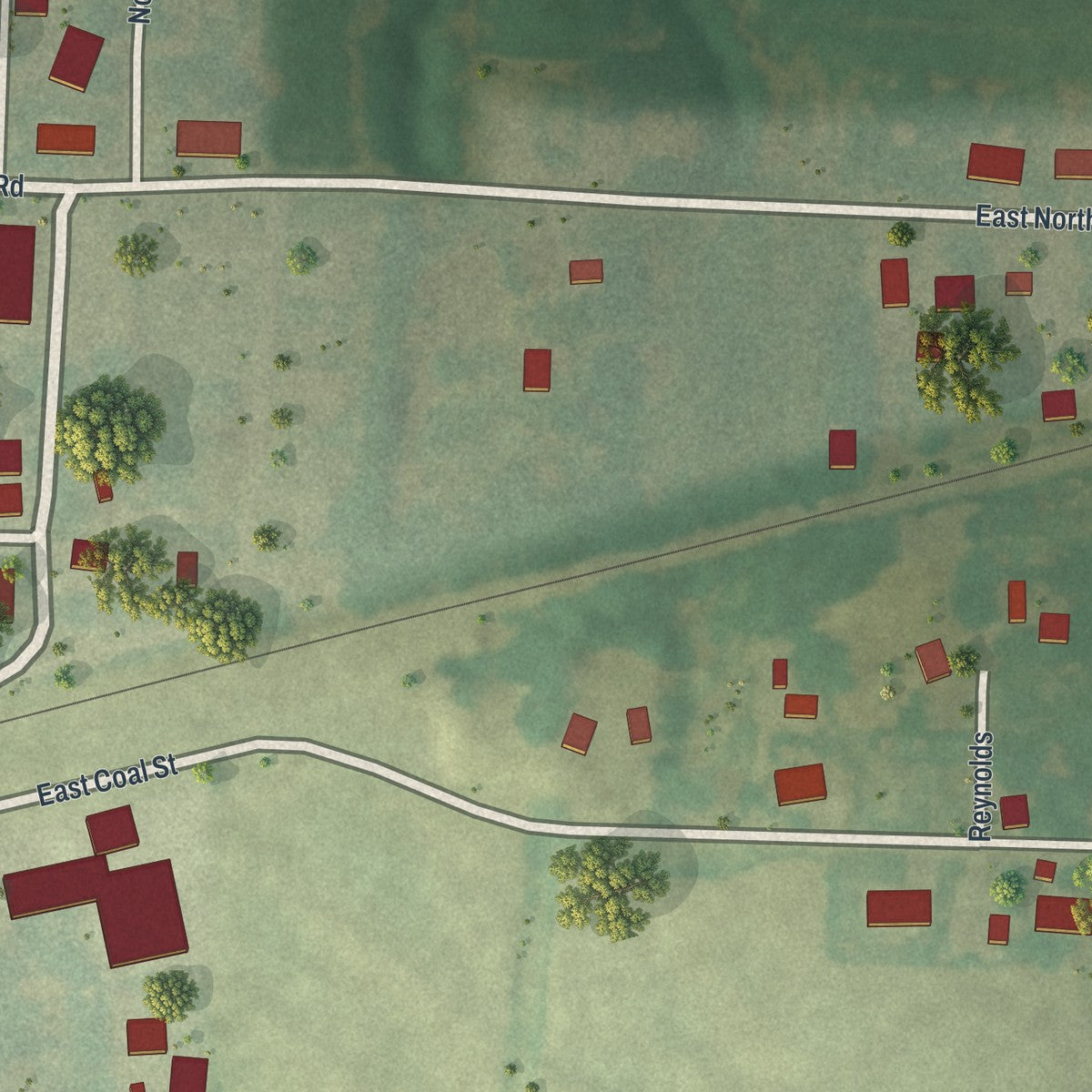 Second close-up of the map of Corder, Missouri print showing more streets and buildings