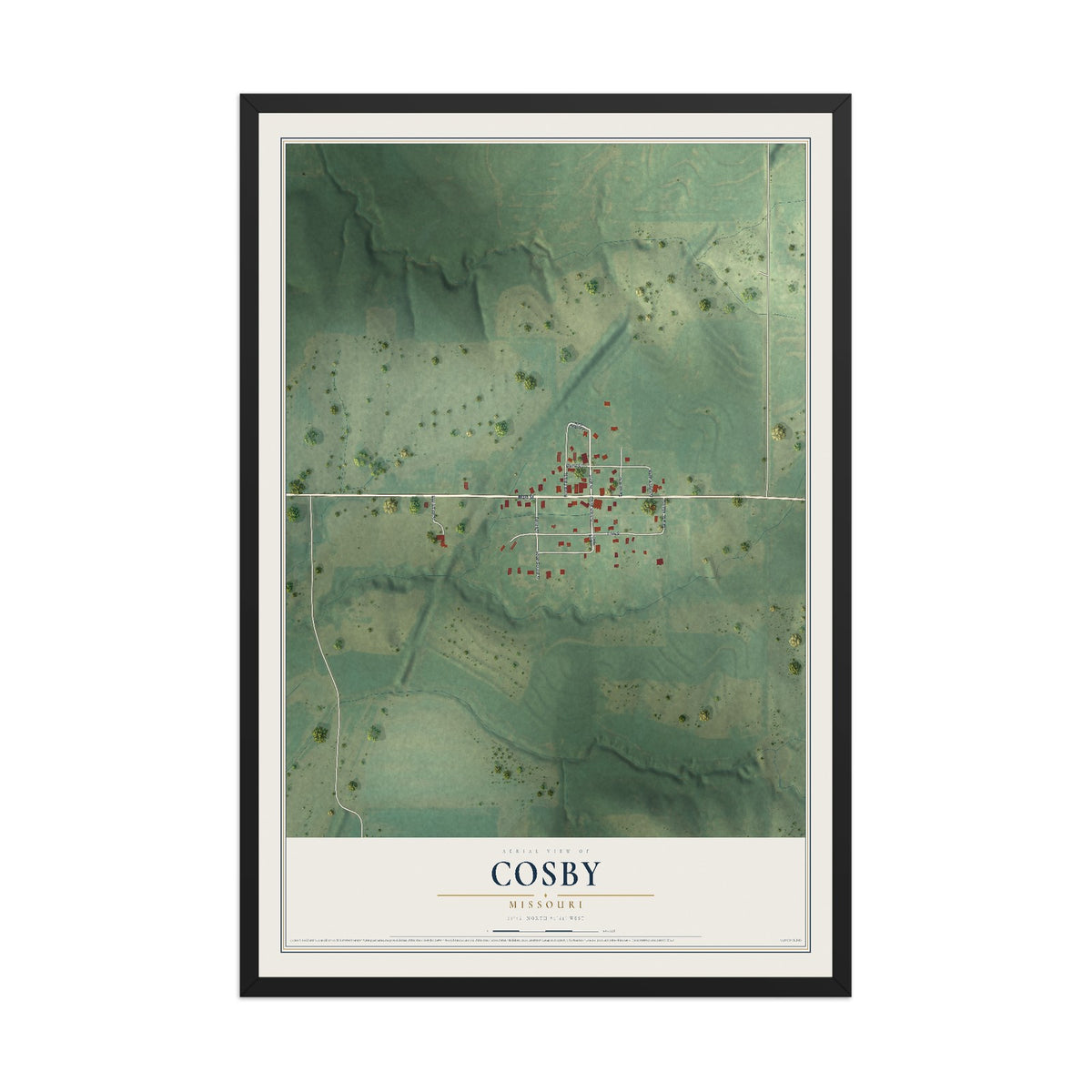 Map of Cosby, Missouri, 12 x 18 inch print in a black wood frame