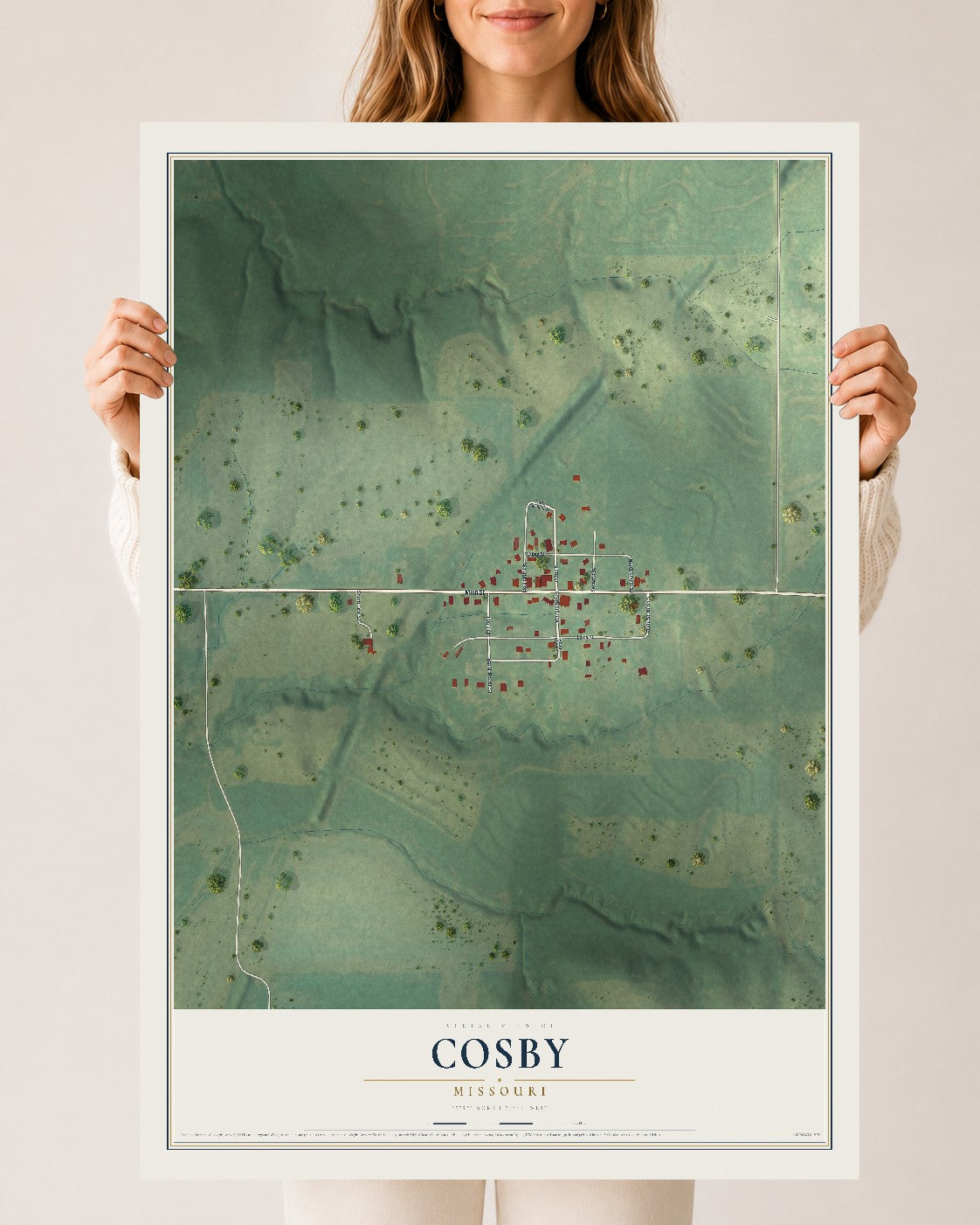 Map of Cosby, Missouri, 24 x 36 inch unframed archival matte print