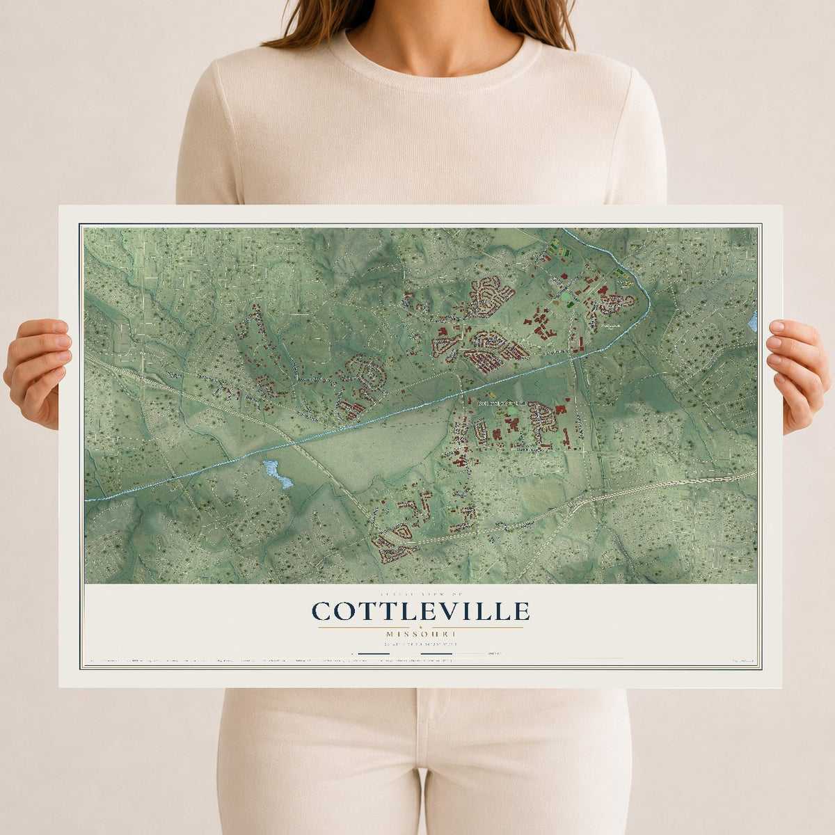 Map of Cottleville, Missouri, 12 x 18 inch unframed archival matte print