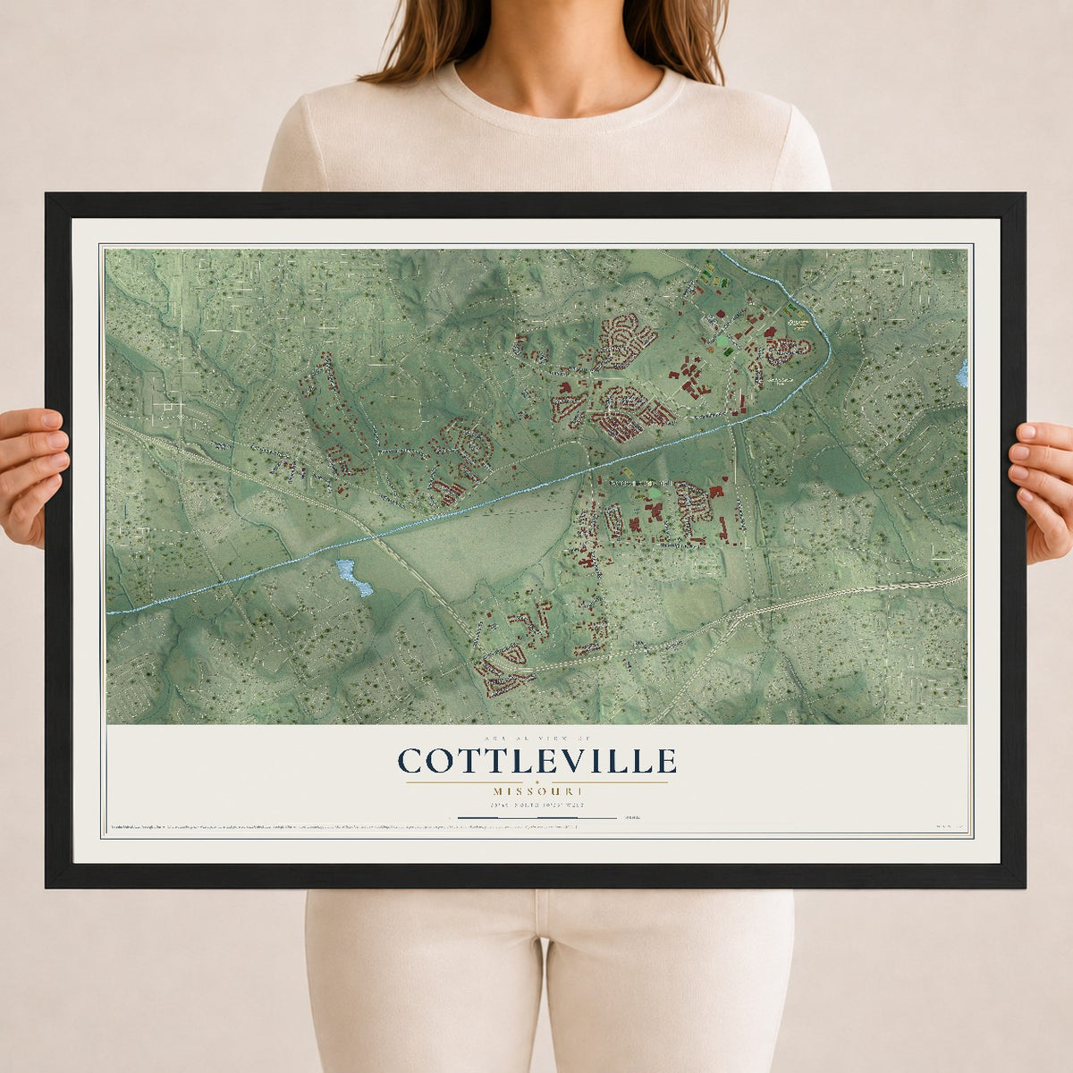 Map of Cottleville, Missouri, 18 x 24 inch print in a black wood frame