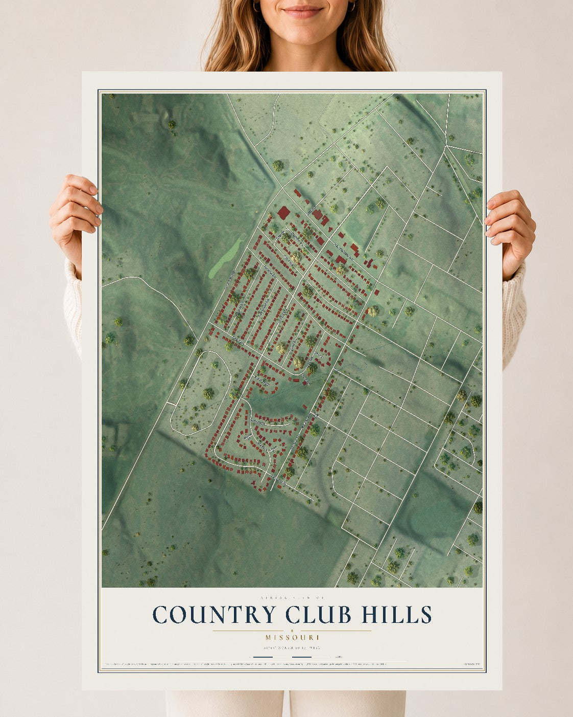 Map of Country Club Hills, Missouri, 24 x 36 inch unframed archival matte print