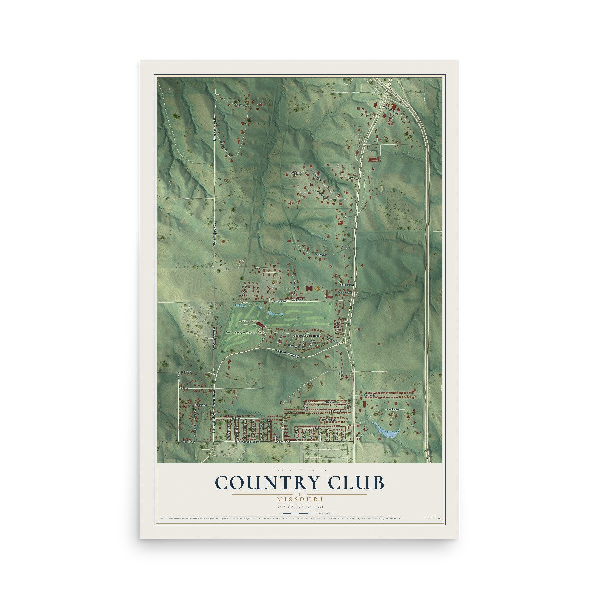 Map of Country Club, Missouri, 12 x 18 inch unframed archival matte print
