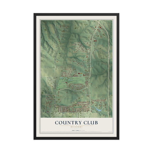 Map of Country Club, Missouri, 12 x 18 inch print in a black wood frame