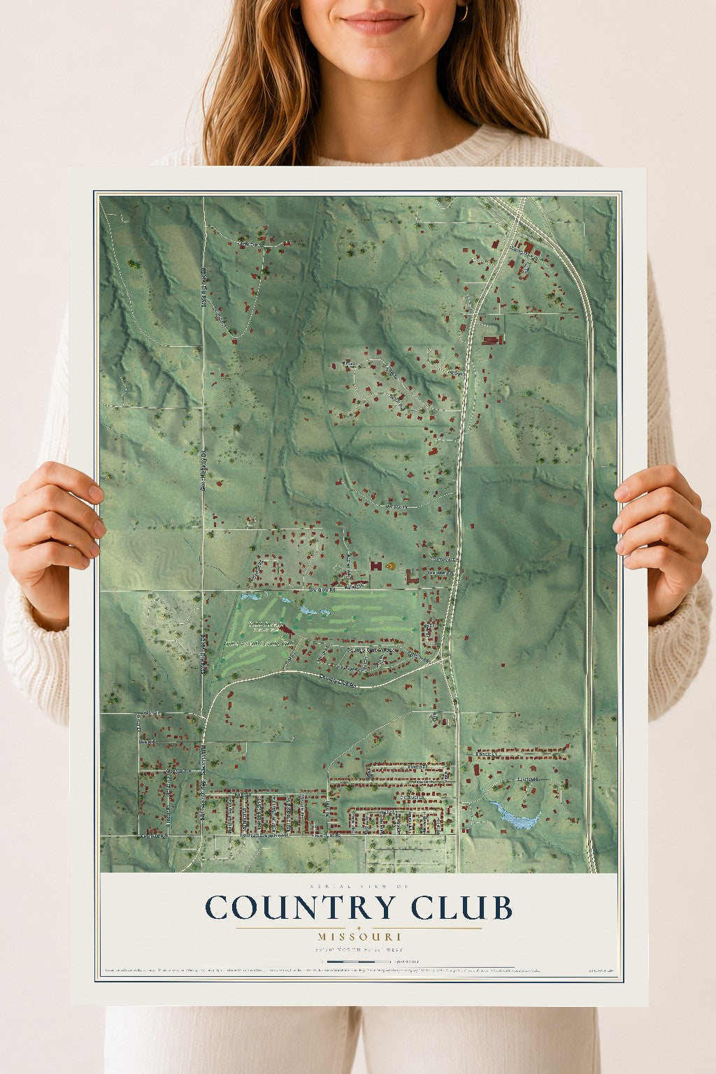 Map of Country Club, Missouri, 18 x 24 inch unframed archival matte print