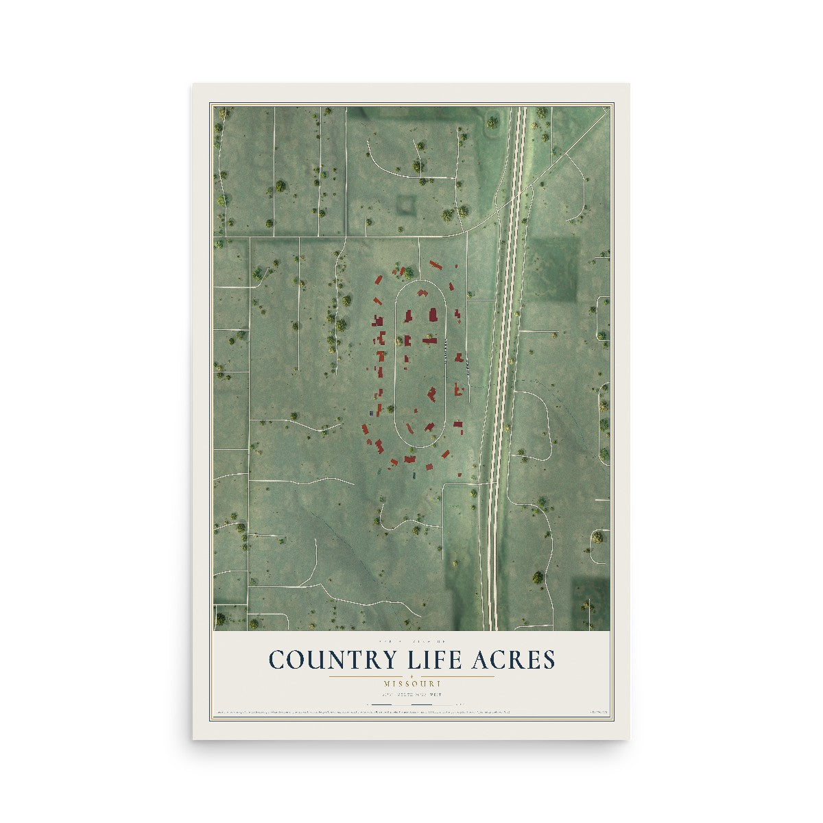 Map of Country Life Acres, Missouri, 12 x 18 inch unframed archival matte print