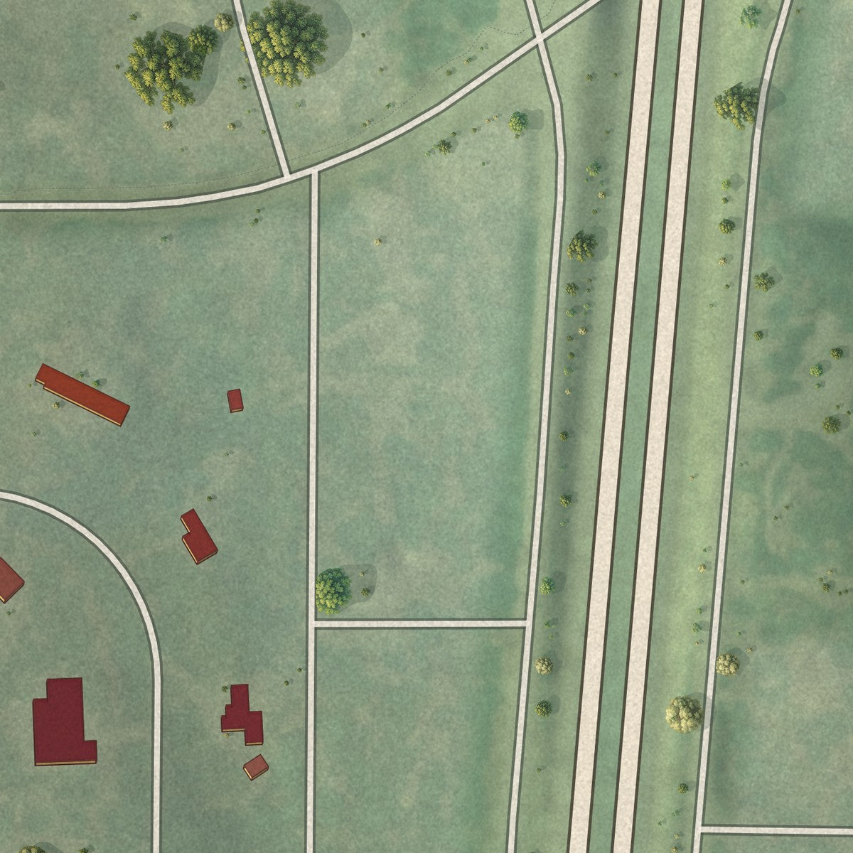 Close-up of the map of Country Life Acres, Missouri print showing street and building detail