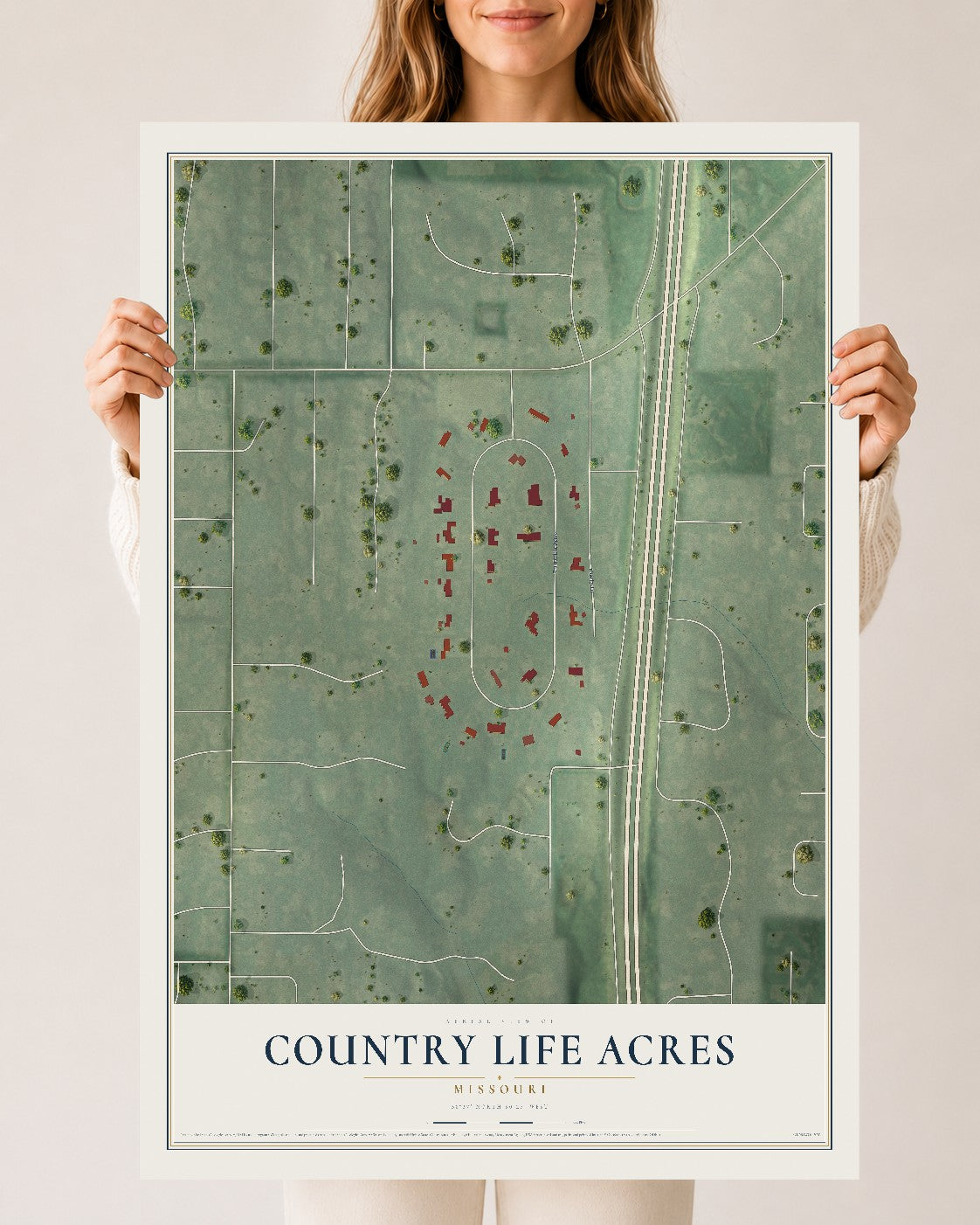 Map of Country Life Acres, Missouri, 24 x 36 inch unframed archival matte print