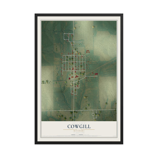 Map of Cowgill, Missouri, 12 x 18 inch print in a black wood frame