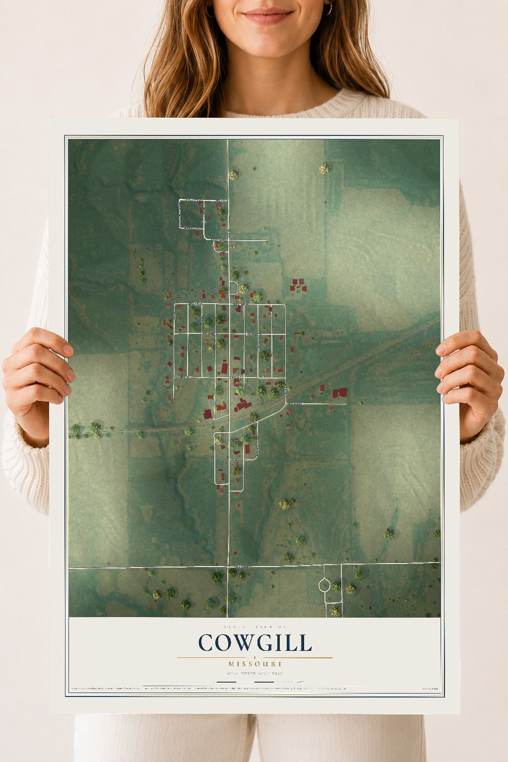 Map of Cowgill, Missouri, 18 x 24 inch unframed archival matte print