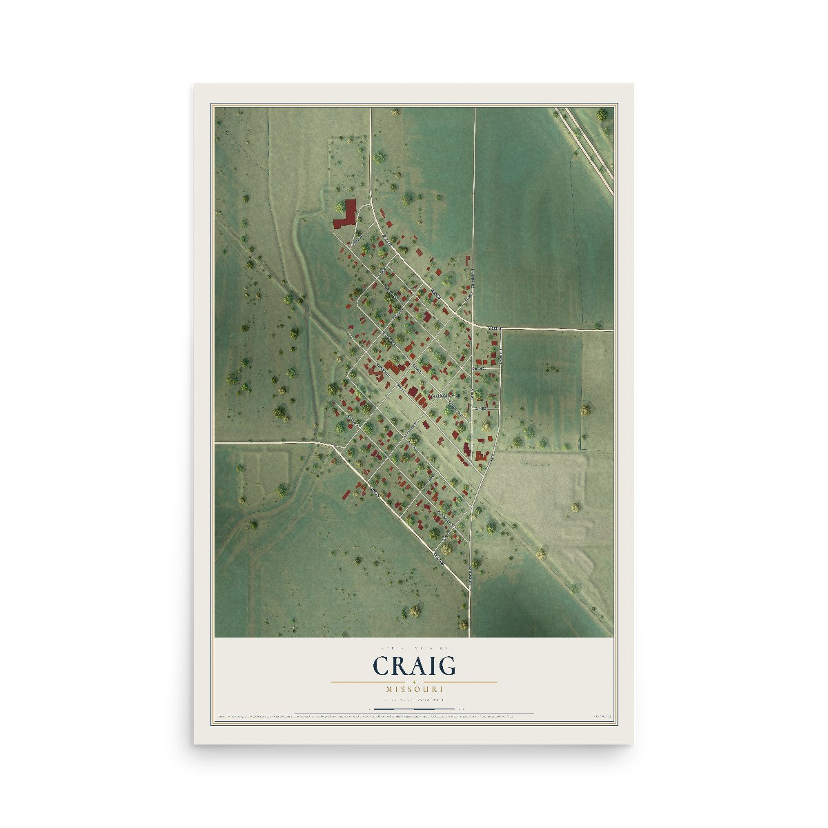 Map of Craig, Missouri, 12 x 18 inch unframed archival matte print