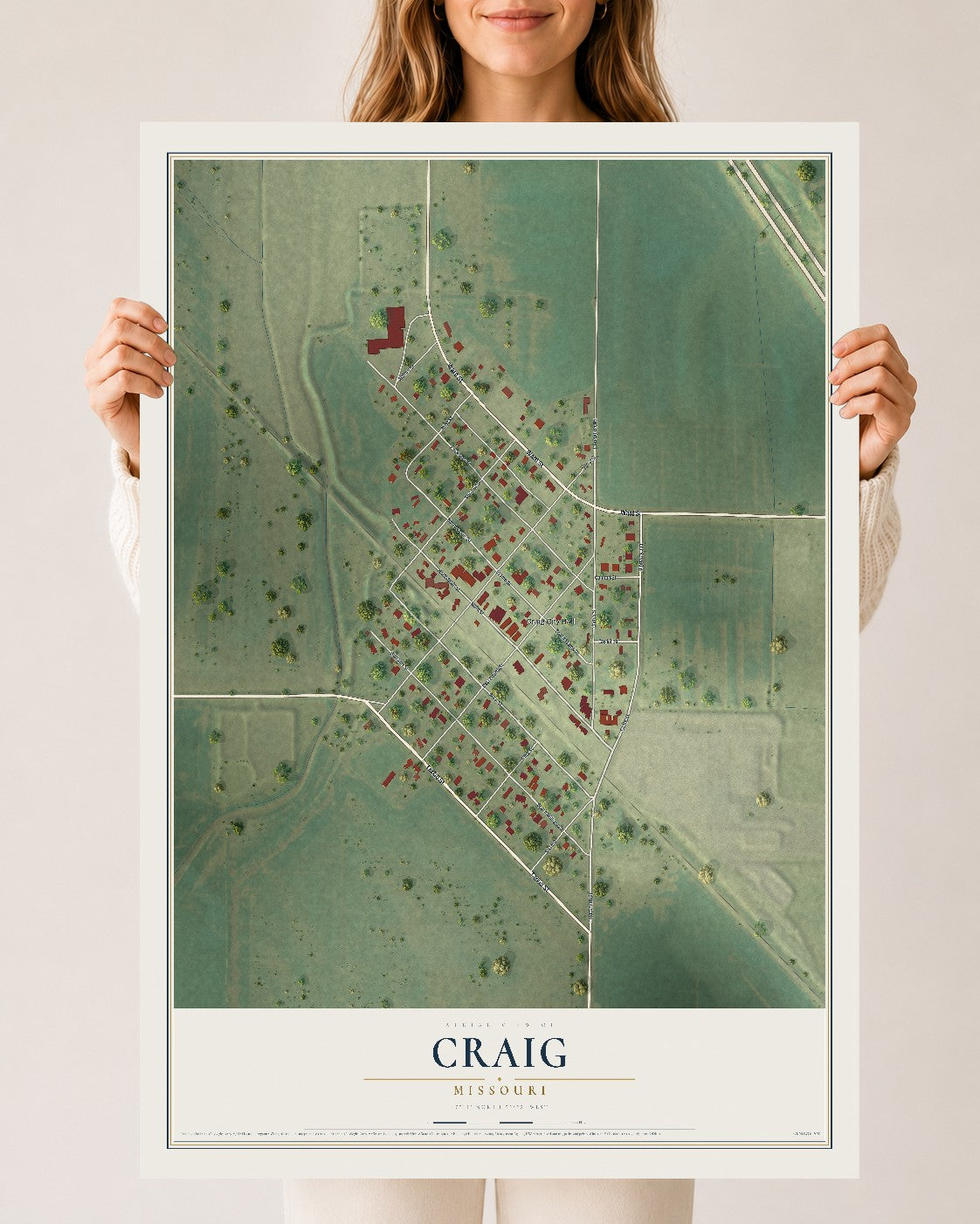 Map of Craig, Missouri, 24 x 36 inch unframed archival matte print