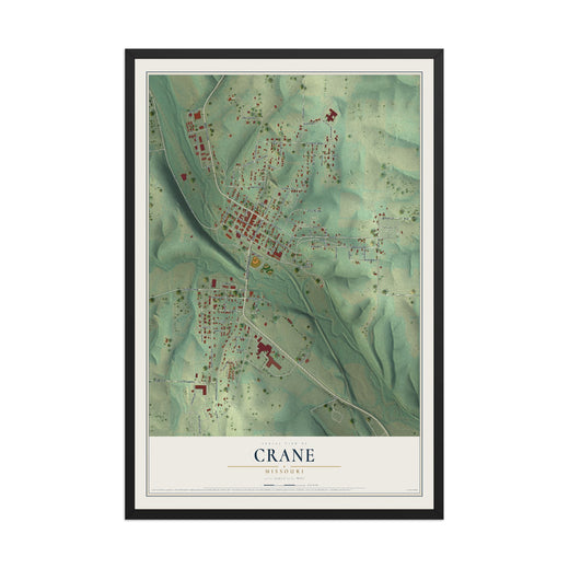 Map of Crane, Missouri, 12 x 18 inch print in a black wood frame