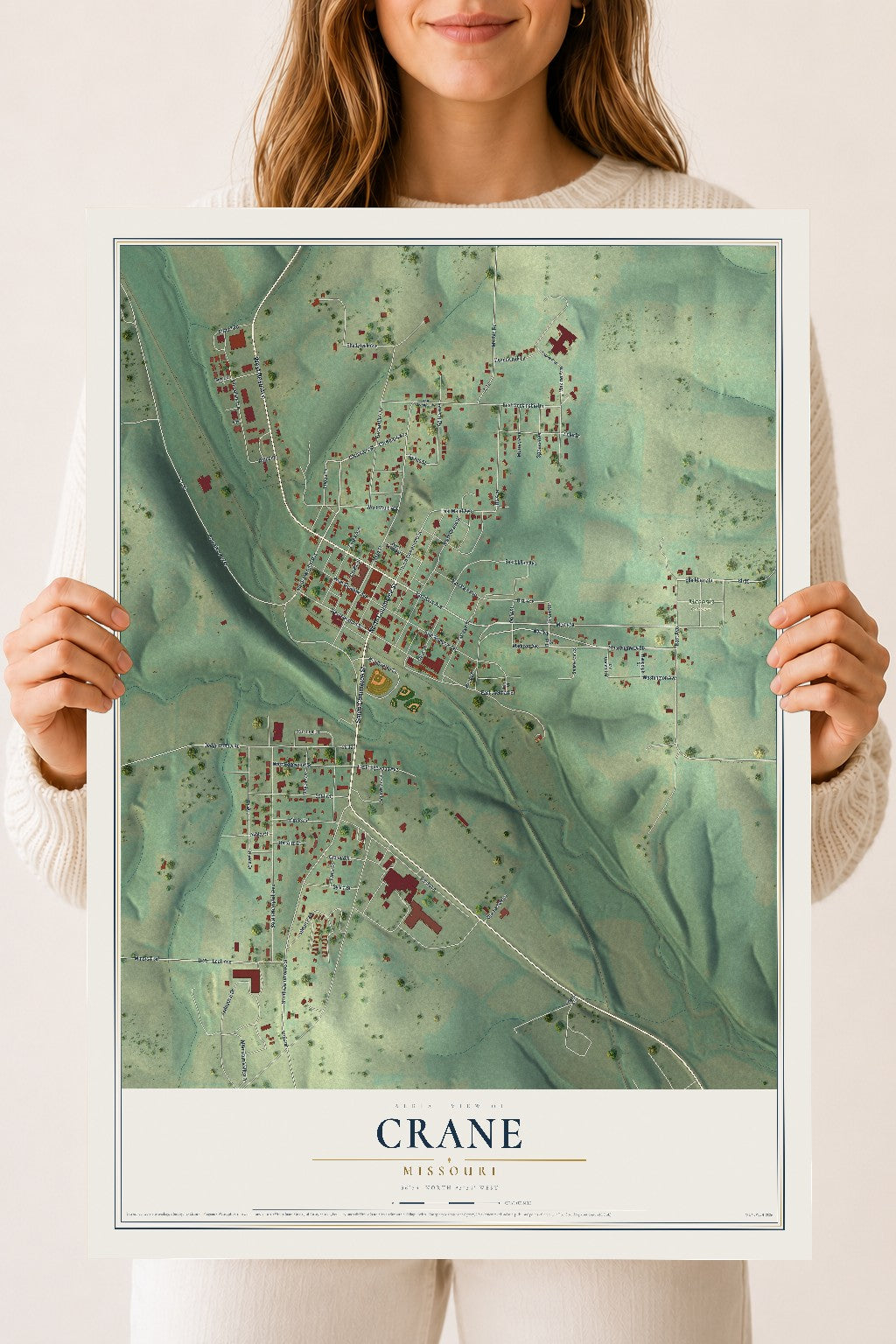 Map of Crane, Missouri, 18 x 24 inch unframed archival matte print