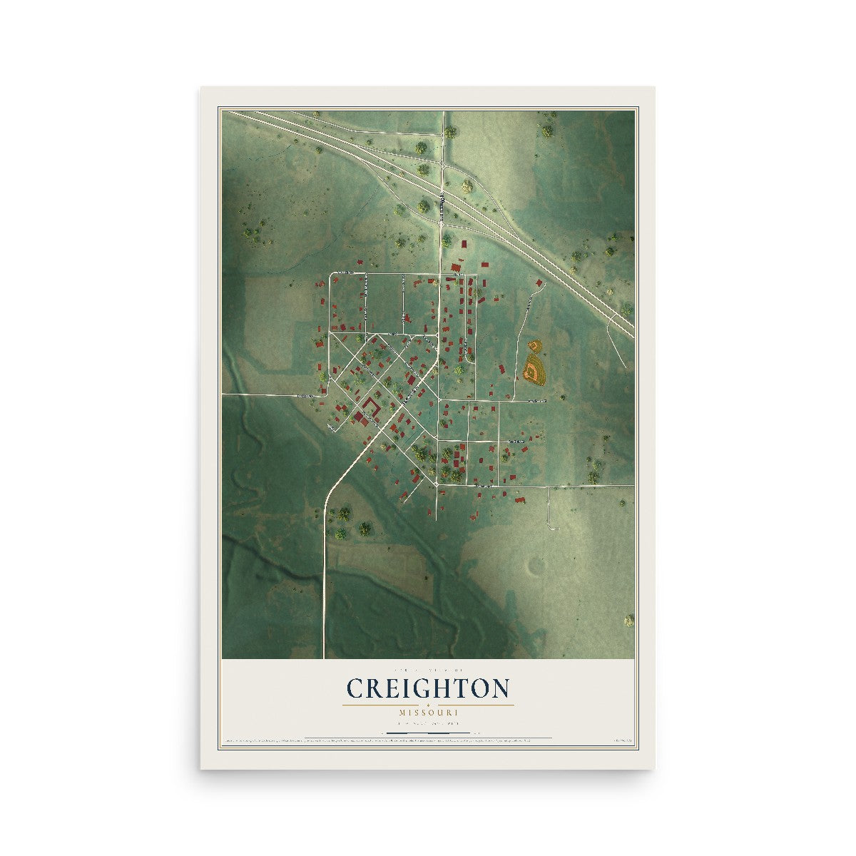 Map of Creighton, Missouri, 12 x 18 inch unframed archival matte print