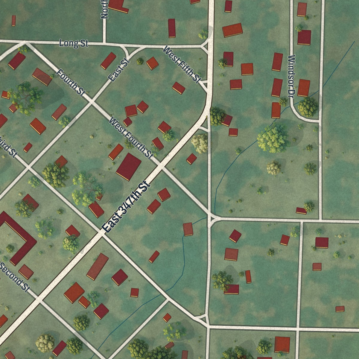 Close-up of the map of Creighton, Missouri print showing street and building detail