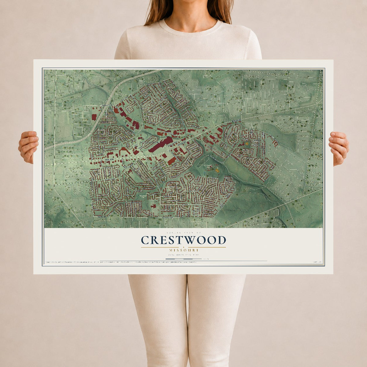 Map of Crestwood, Missouri, 24 x 36 inch unframed archival matte print