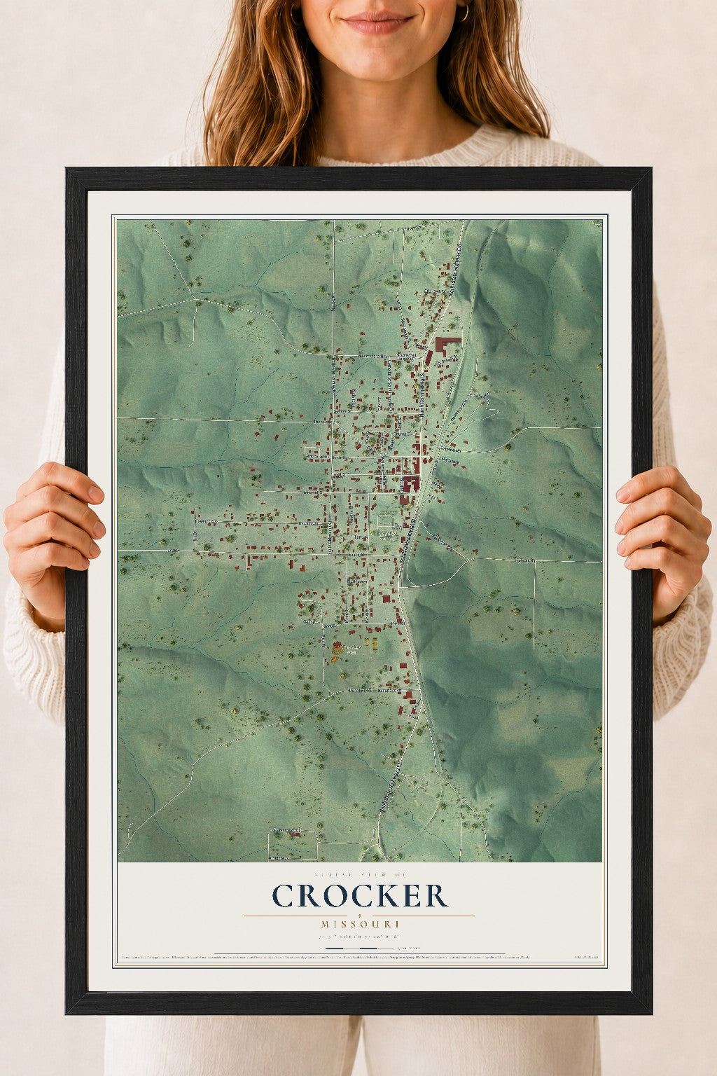 Map of Crocker, Missouri, 18 x 24 inch print in a black wood frame