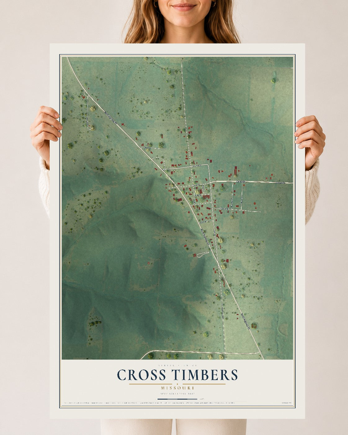 Map of Cross Timbers, Missouri, 24 x 36 inch unframed archival matte print