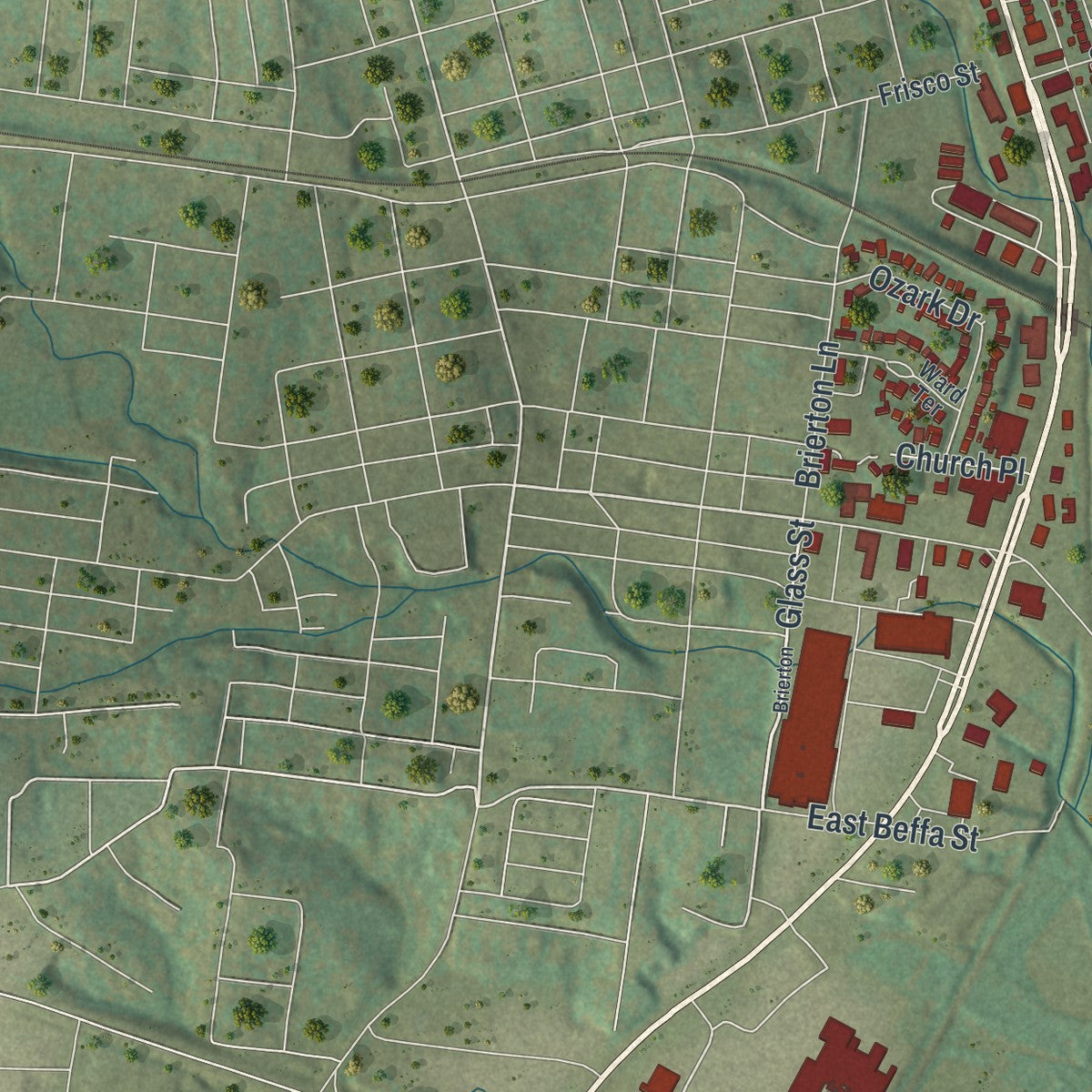 Second close-up of the map of Crystal City, Missouri print showing more streets and buildings