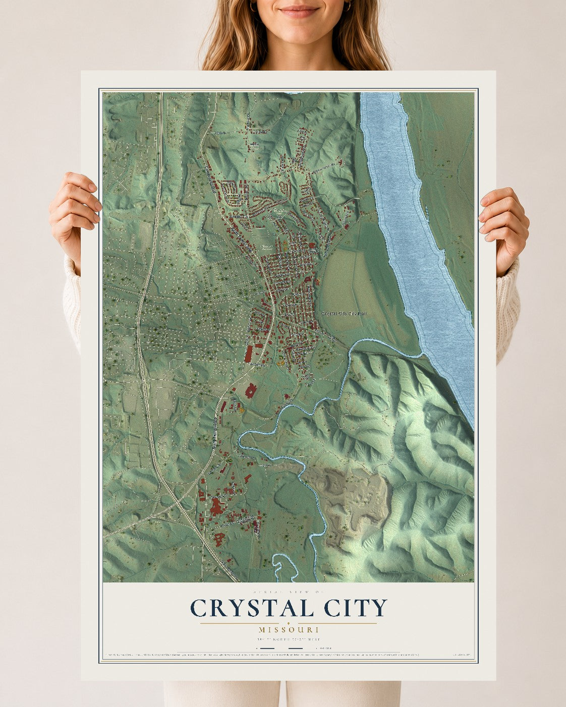 Map of Crystal City, Missouri, 24 x 36 inch unframed archival matte print