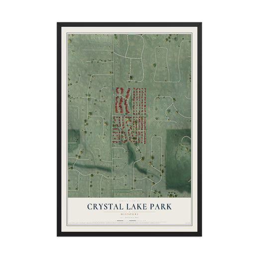 Map of Crystal Lake Park, Missouri, 12 x 18 inch print in a black wood frame