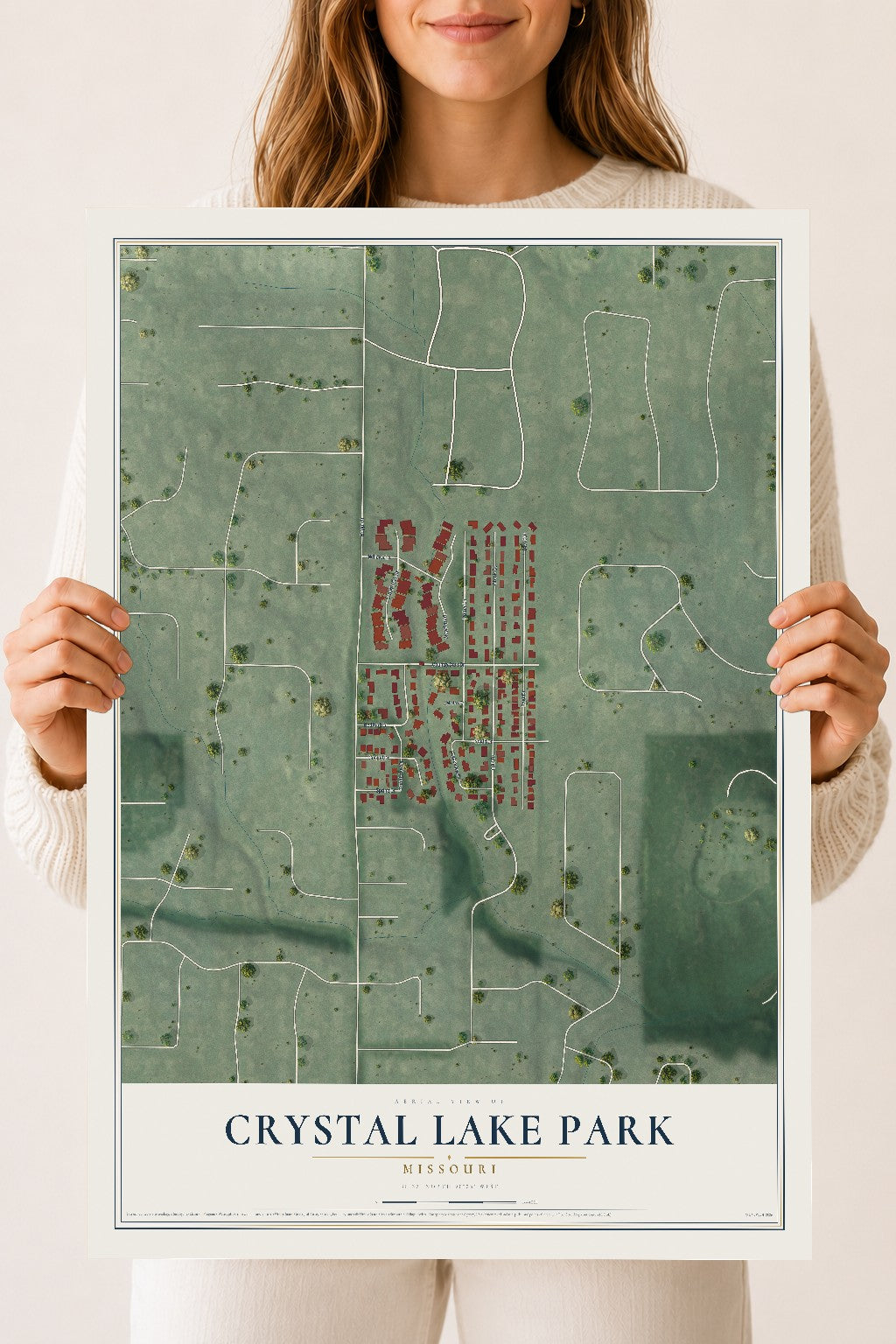 Map of Crystal Lake Park, Missouri, 18 x 24 inch unframed archival matte print