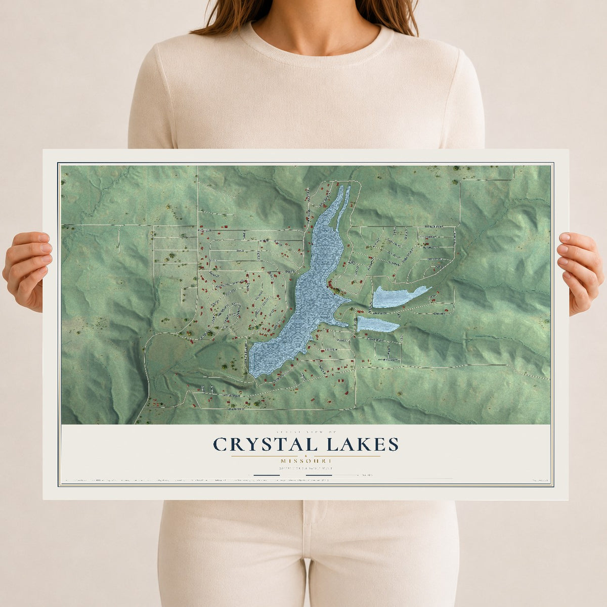 Map of Crystal Lakes, Missouri, 12 x 18 inch unframed archival matte print