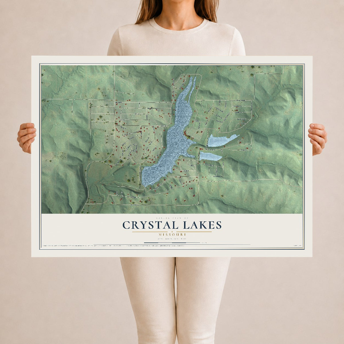 Map of Crystal Lakes, Missouri, 24 x 36 inch unframed archival matte print