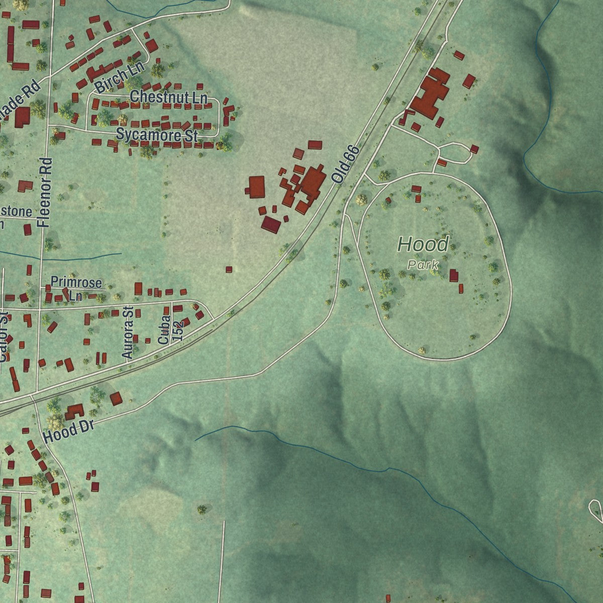 Second close-up of the map of Cuba, Missouri print showing more streets and buildings