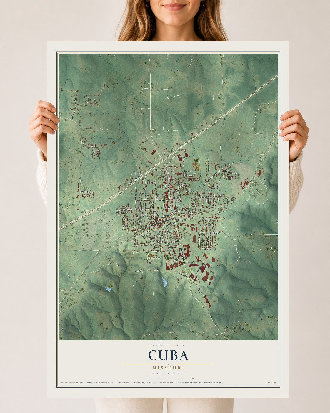Map of Cuba, Missouri, 24 x 36 inch unframed archival matte print