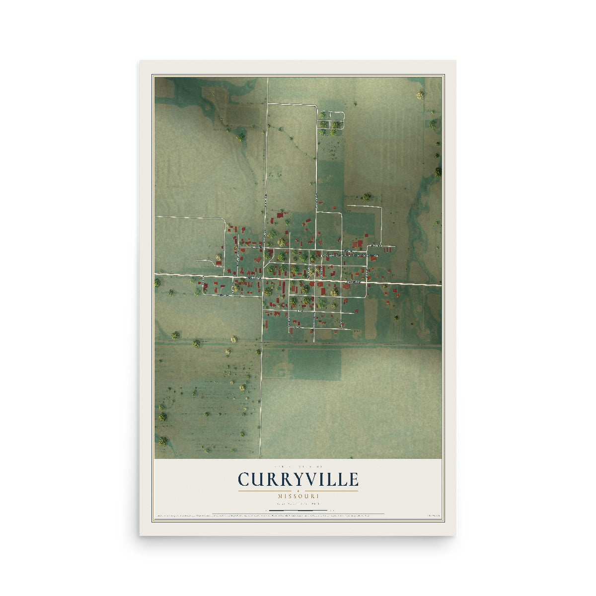 Map of Curryville, Missouri, 12 x 18 inch unframed archival matte print