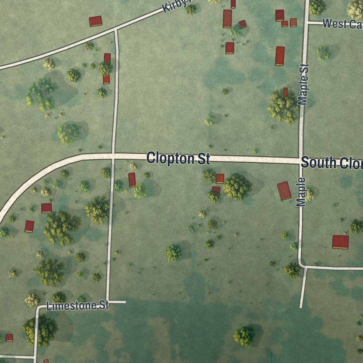 Second close-up of the map of Dadeville, Missouri print showing more streets and buildings