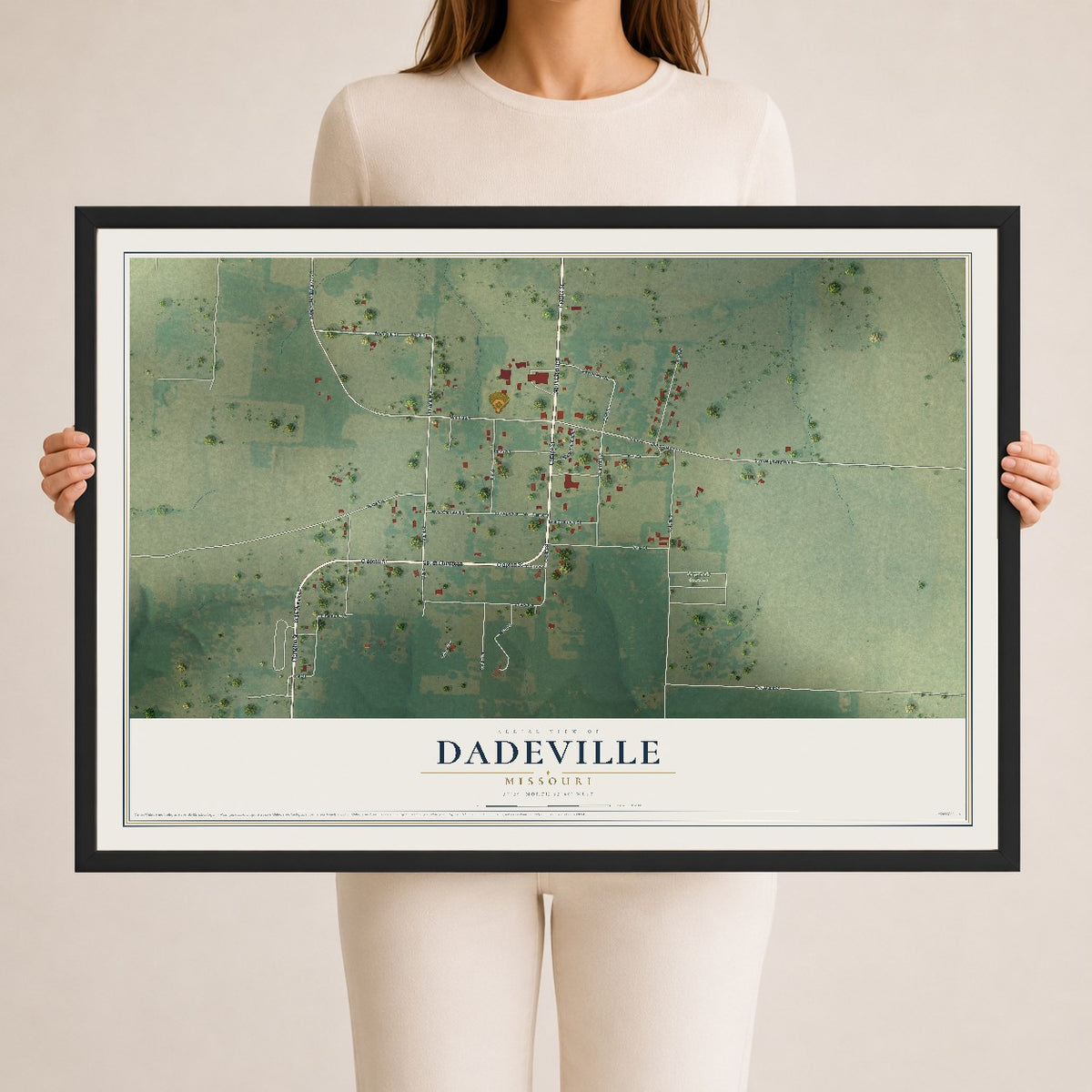 Map of Dadeville, Missouri, 24 x 36 inch print in a black wood frame