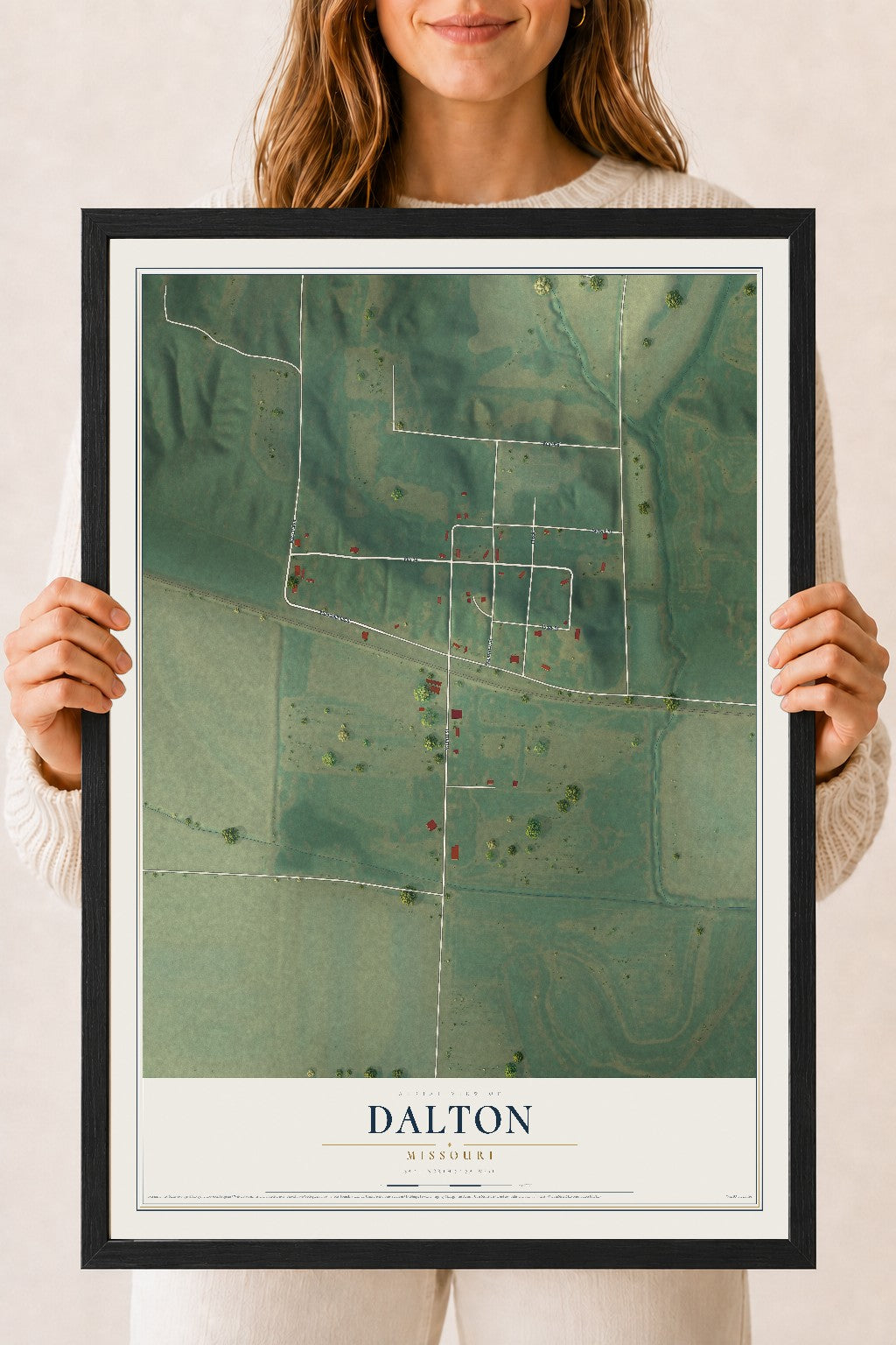 Map of Dalton, Missouri, 18 x 24 inch print in a black wood frame