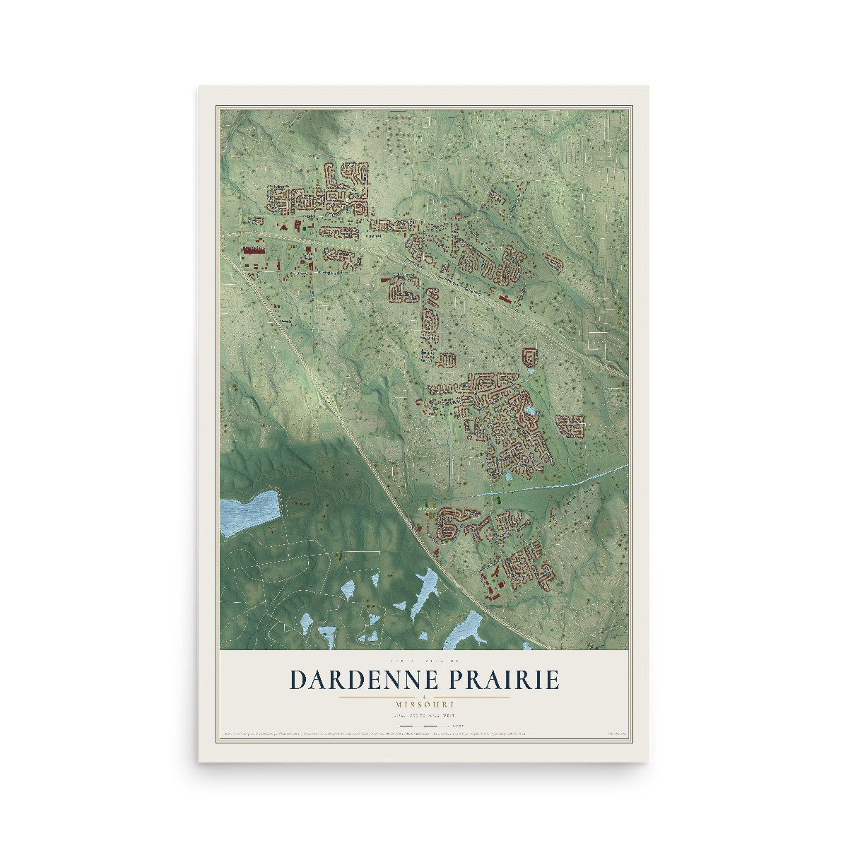 Map of Dardenne Prairie, Missouri, 12 x 18 inch unframed archival matte print