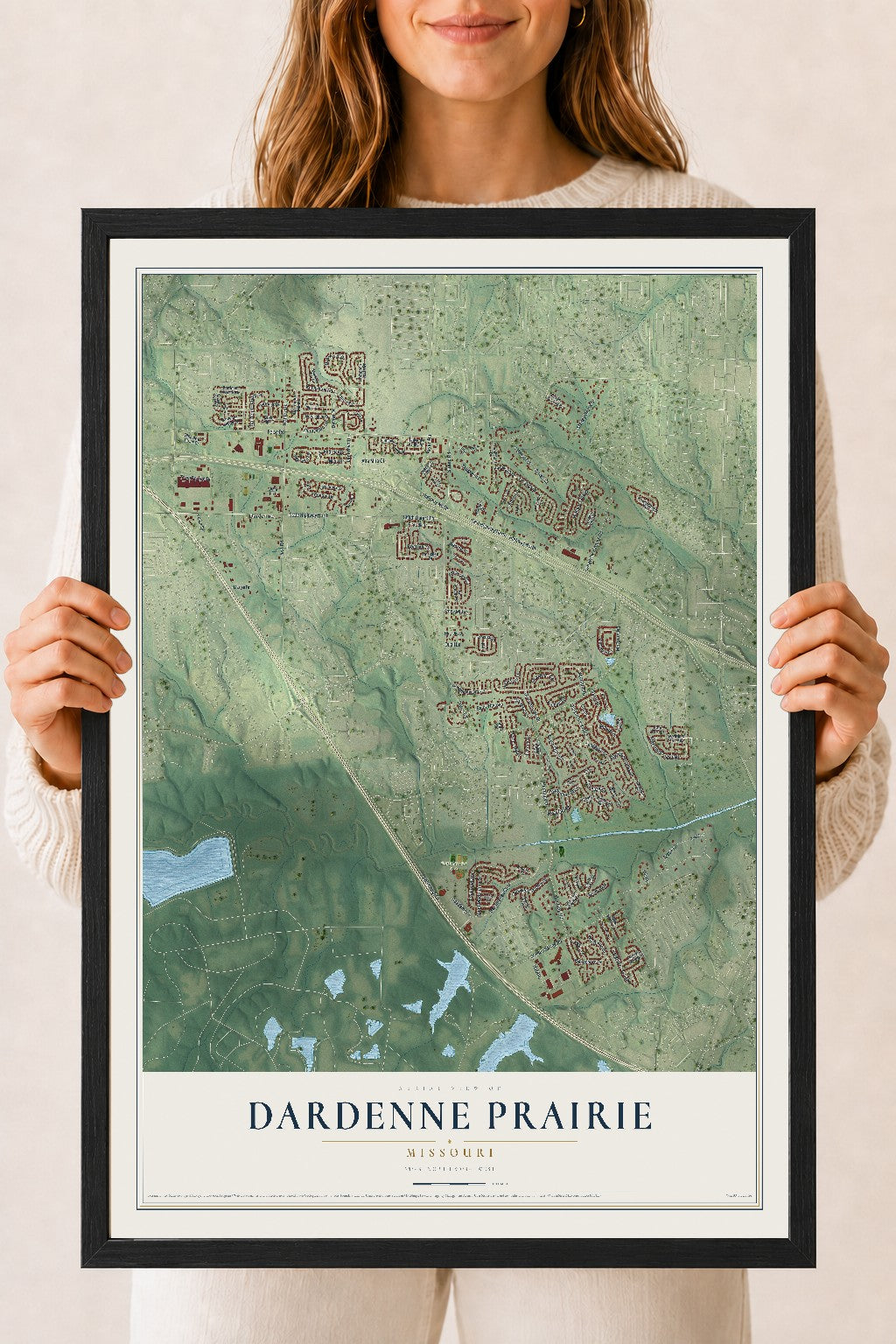 Map of Dardenne Prairie, Missouri, 18 x 24 inch print in a black wood frame